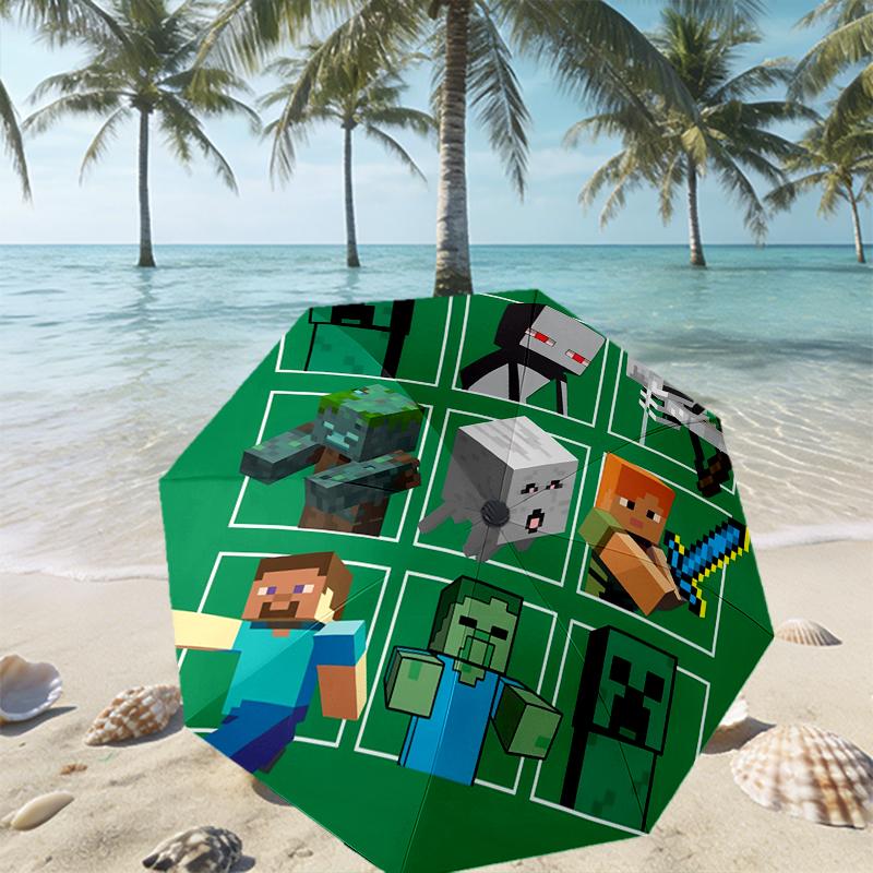 Minecraft Print Umbrella Automatic Opening/ Closing - Portable Foldable Design - Daily Use for Travel/Outdoor - Gift for Birthday