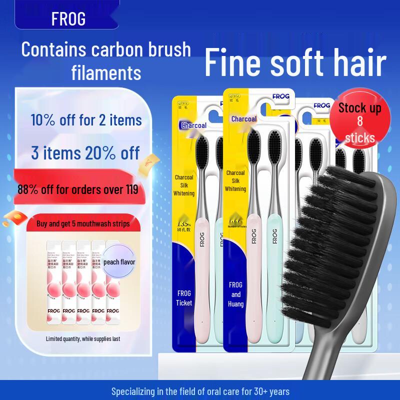 Frog Soft Carbon Bristle Adult Toothbrush, 8-Pack