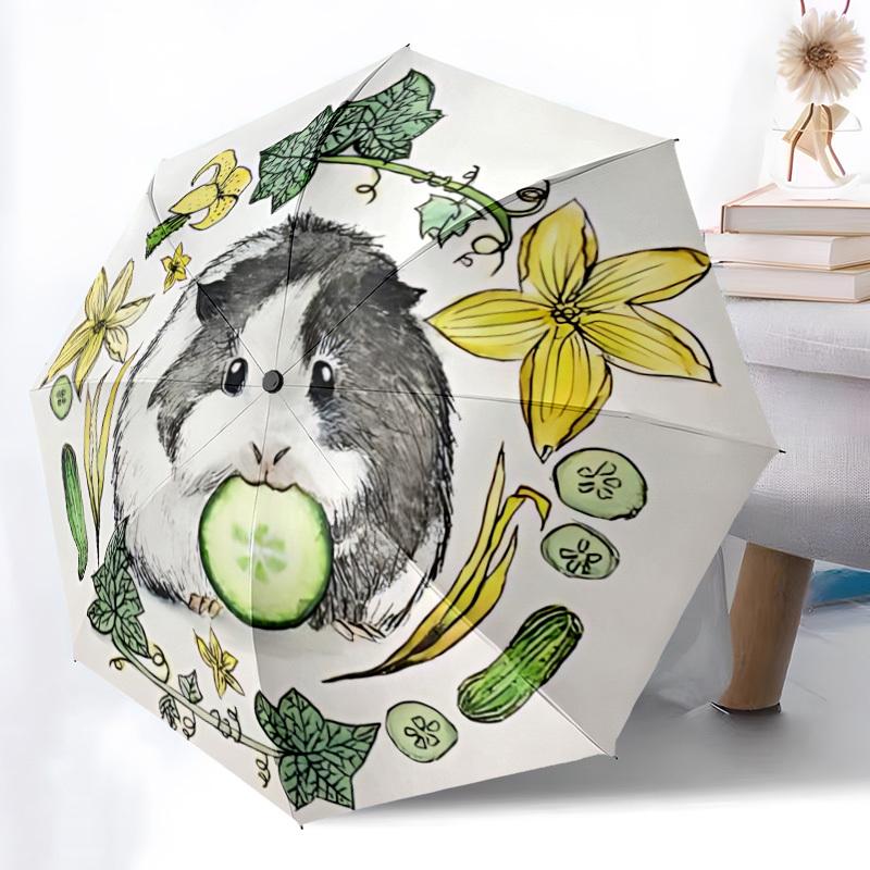 1pc Guinea Pig Automatic Opening/Closing Umbrella with Operation & Windproof Canopy - Folding Design, Holiday Gift Yy260225134