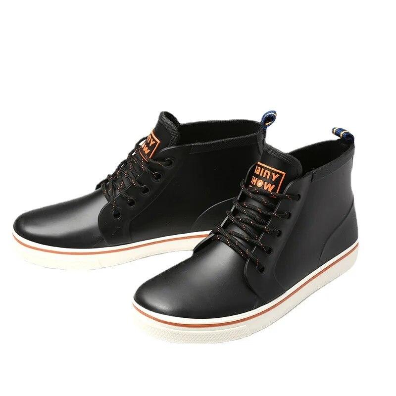 New Lovers Lace-up Rain Boots Men Outdoor Non-slip Waterproof Work Water Boots Fashion Couple's Ankle Platform Rainboots