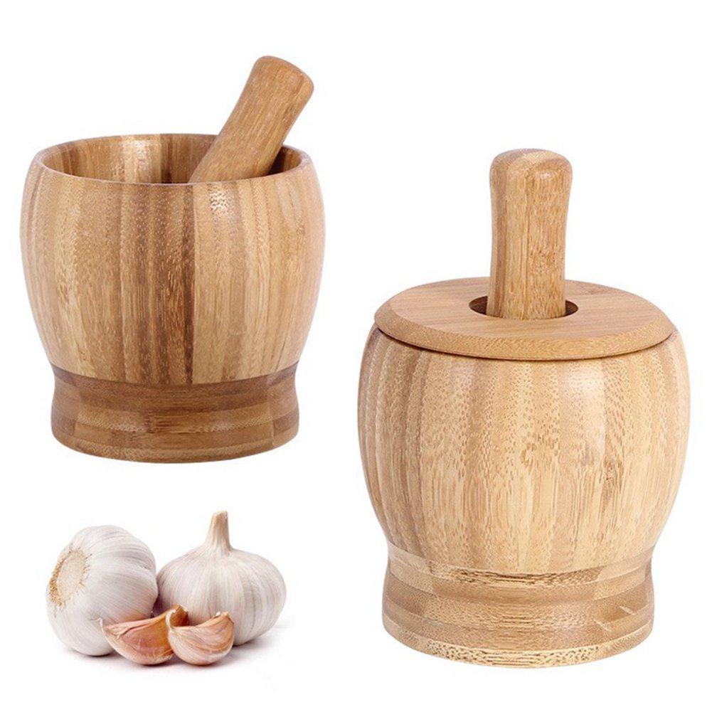 Bamboo Mortar Pestle Set Herbs Spices Crusher S-L Bamboo Garlic Jar Natural Bamboo Spice Grinder Mortar Pestle Set