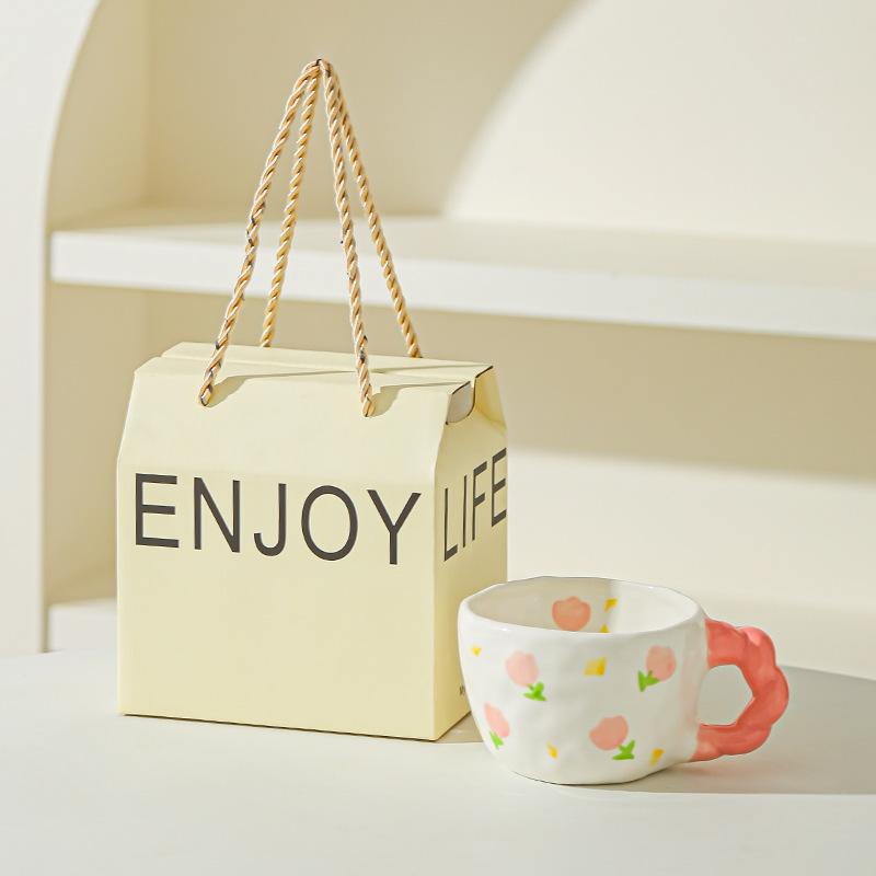 Retro Hand Painted Flowers Handmade Irregular Cute Cup Ceramic Coffee Cup Design Sense Coffee Cup Household Water Cup