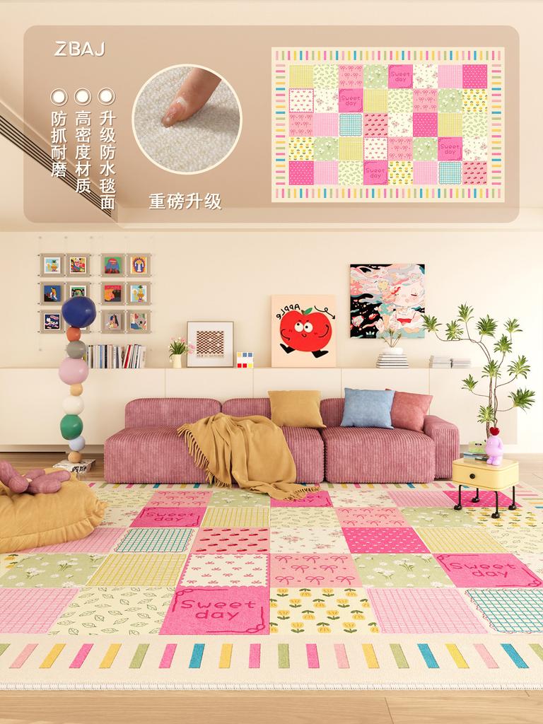 Dopamine Color Carpets for Living Room Cartoon Cute Bedroom Decor Carpet Fluffy Soft Lounge Plaid Rug Home Thick Plush Floor Mat