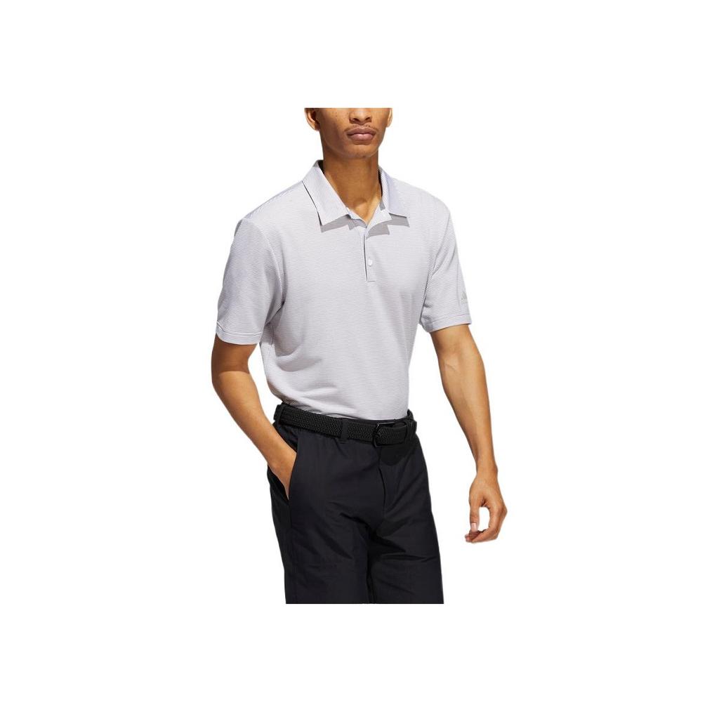 adidas Striped Logo Casual Sports Short Sleeve Polo Shirt Men Tops Grey HA9167