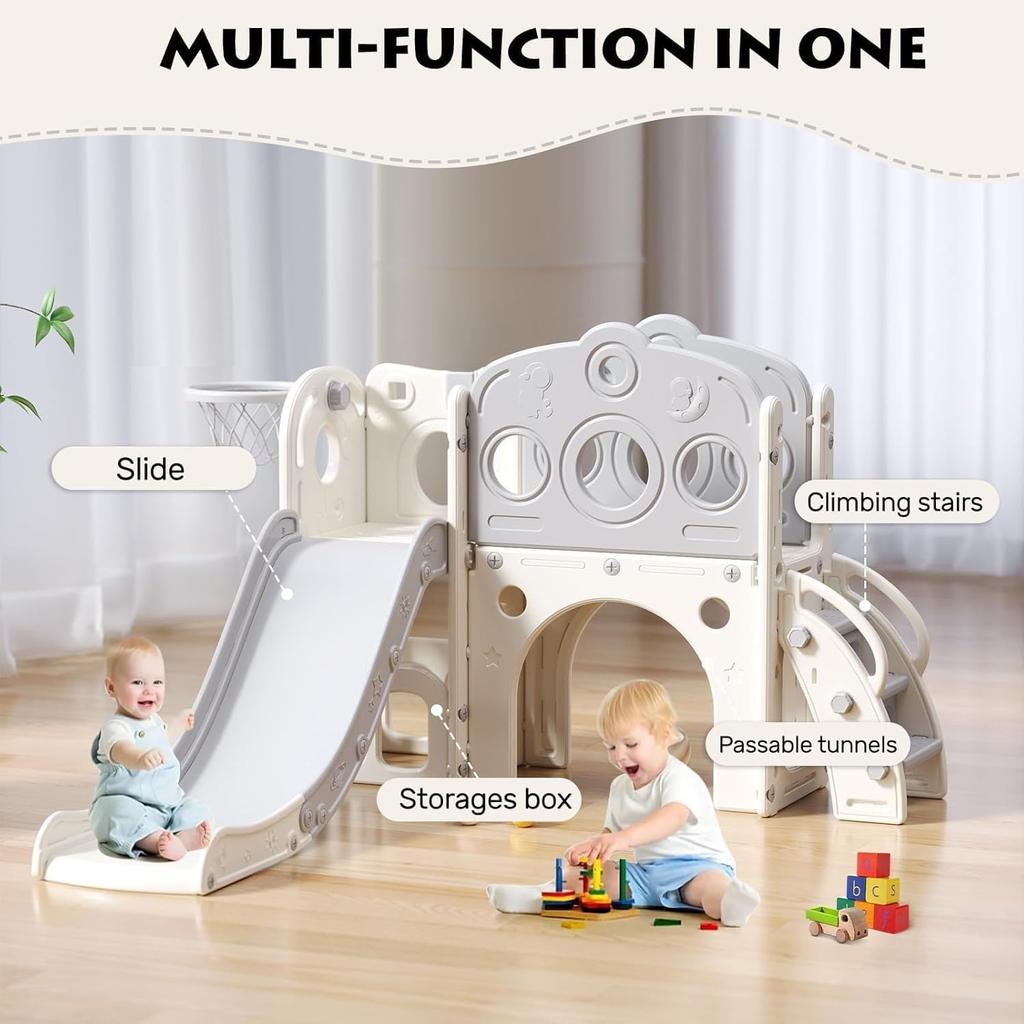 Ubravoo Zjeżdżalnia dla dzieci, bardzo długa zjeżdżalnia dla maluchów z kojcem, miejscem do przechowywania i antypoślizgowymi schodami, sprzęt do zabawy wewnątrz i na zewnątrz, wolnostojąca zjeżdżalnia