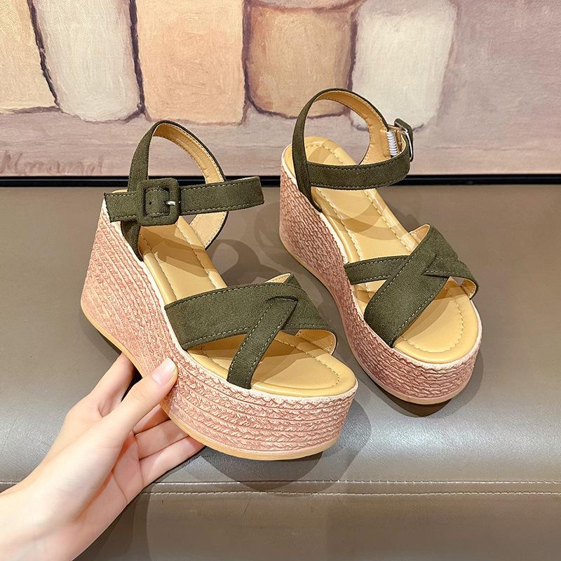 

Sandals women s large size new muffin wedge heel fish mouth platform sandals suede women s sandals 35
