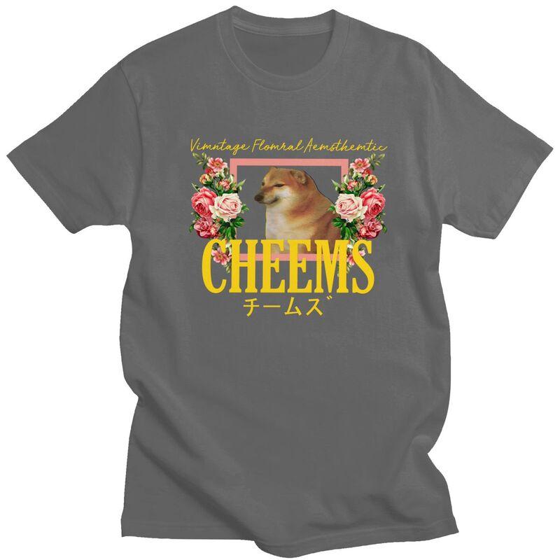 Custom Cheems Vintage Floral Aesthetic T Shirts Men Pure Cotton Tee Tops Funny Shiba Inu Meme Tshirt Tshirt Clothes