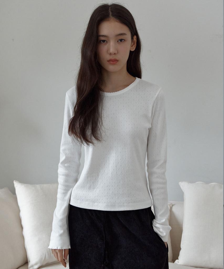 38COMEONCOMMON Pointelle Slim Cotton Tee (White)