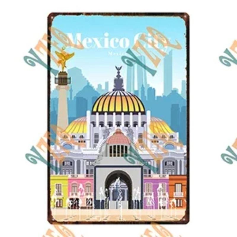 Cityscape Travel Metallschild, Urbanes Landschafts-Wanddekor 20x30cm