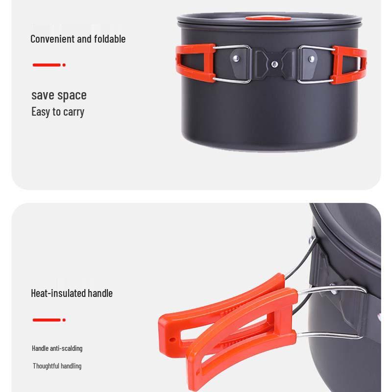 Outdoor Cookware Set DS311: 2-3 Person Portable Picnic Set with 1.1L Teapot and Tableware Accessories