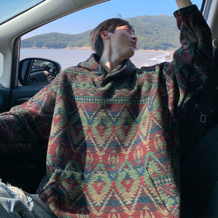 Herren Ethno-Stil Kapuzenpullover mit Fleecefutter - Herbst/Winter Pullover Trend