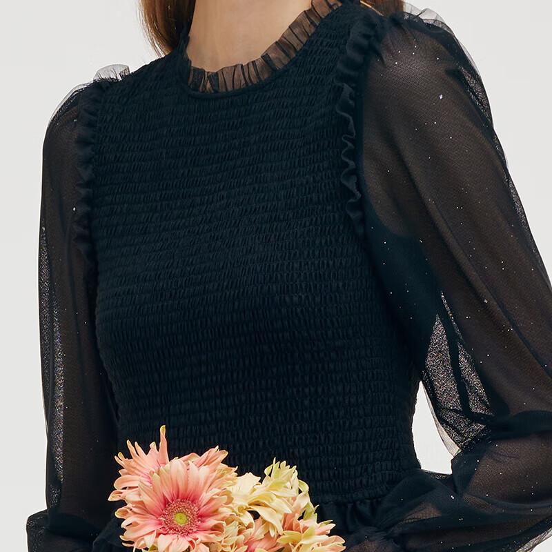 GOELIA French Style Slimming Mesh A-Line Black Dress