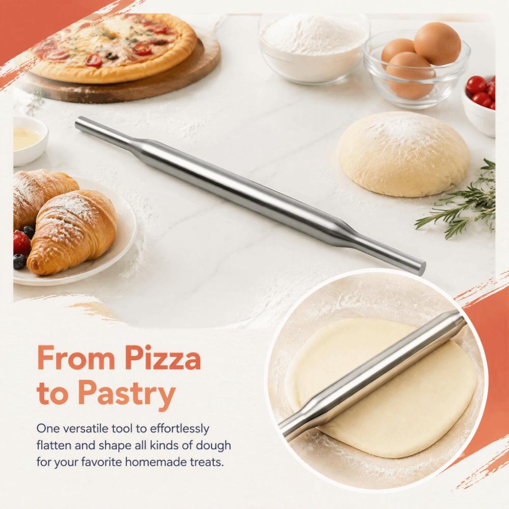 Silver Rolling Pin 304 Stainless Steel Dough Roller Durable Pizza Dough Roller  Bakery Pizzeria