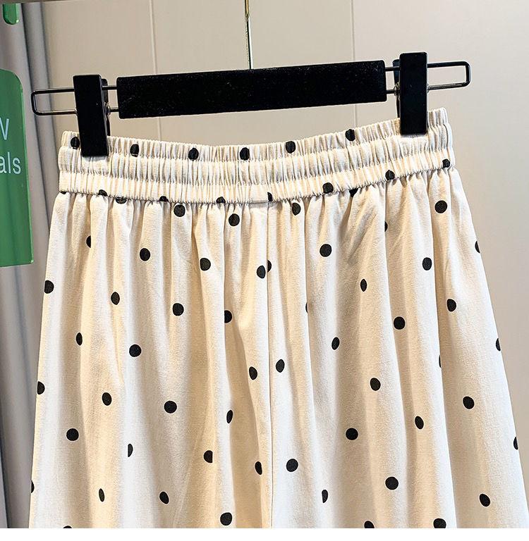 Summer Cotton Linen Polka Dot Trousers Women's Loose Wide Leg Versatile Nine Point Harem Pants Korean Version Lantern Pants