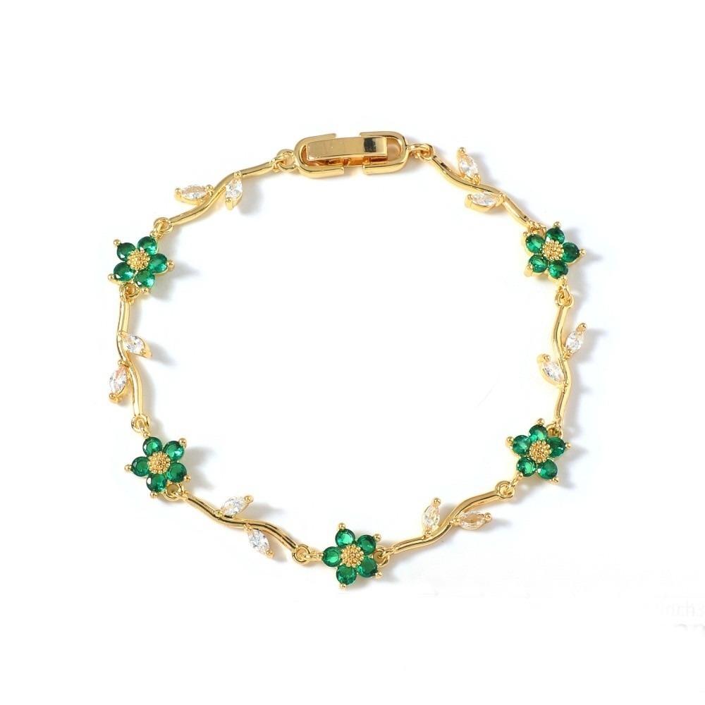 Shiny Flower Rhinestone Bracelet Multiple Color Elegant Stackable Leaves Wrist Jewelry Exquisite Copper Plated Gold
