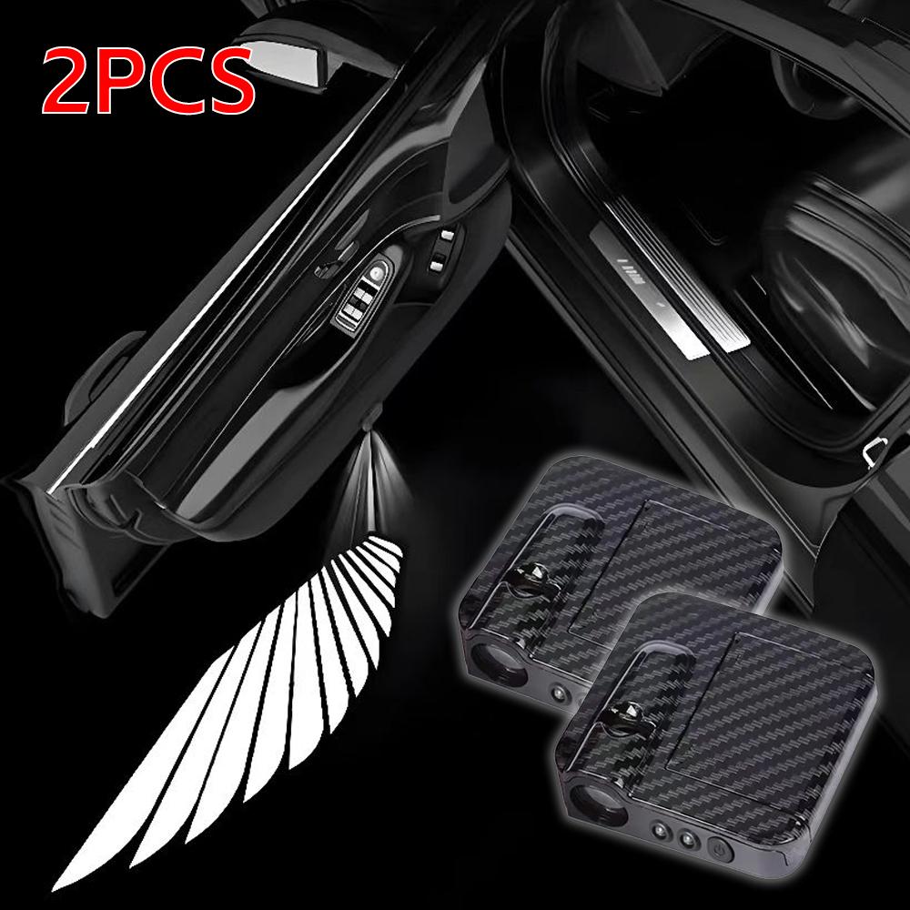 2Pcs Car Welcome Lamp Car Angel Wings Car Door LED HD Welcome Decorative Light Cars Accessories for Univers-al Vehicle Models