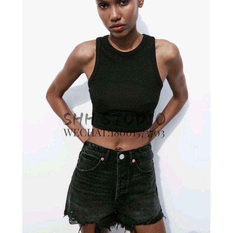 Spring New Trendy Match Sexy Washing Effect Raw Hem Ripped Decoration High Waist Denim Shorts 2569073