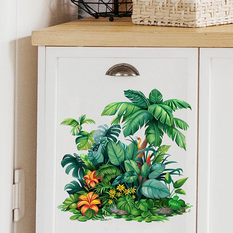 Green Plant Leaves Toilet Sticker Wc Self Adhesive Mural Stickers Bathroom Wall Sticker Home Decoration Decals