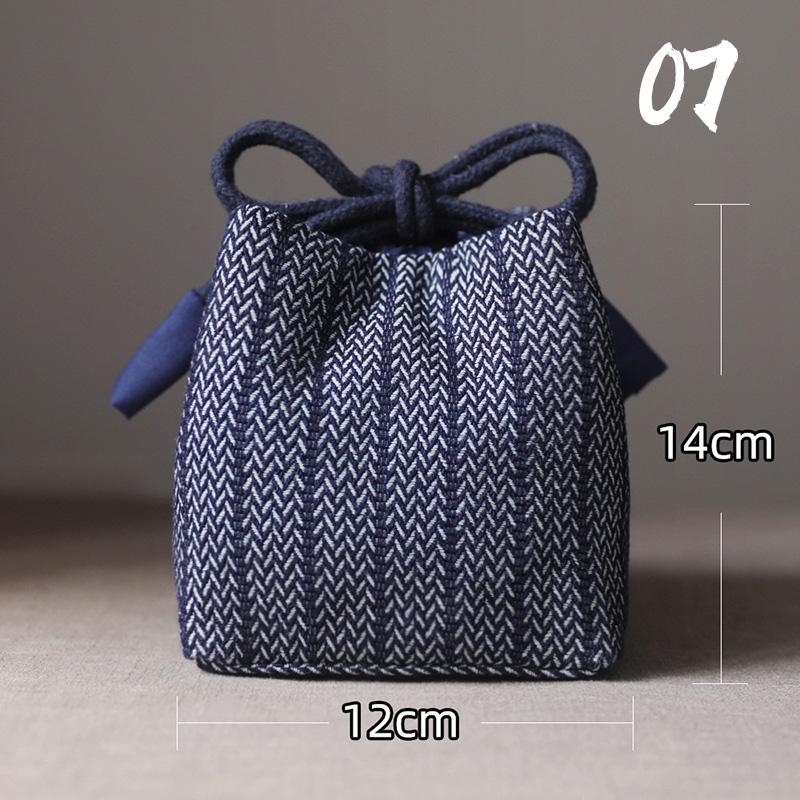 Large Denim Tea Set Carry Bag for Teapot with Four or Six Cups Portable Storage Organizer for Travel Outdoor Use No Cups
