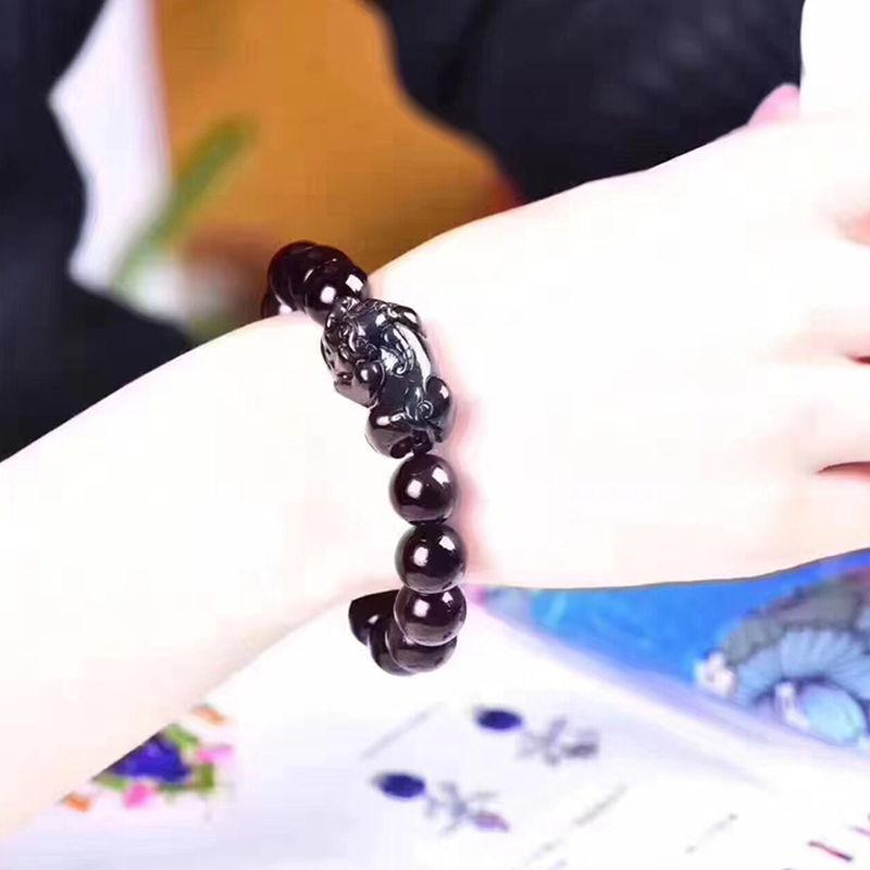 Natural Iridescent Black Obsidian Pixiu Bracelet New Single-loop Bracelet for Men and Women, Auspicious Gift Accessory
