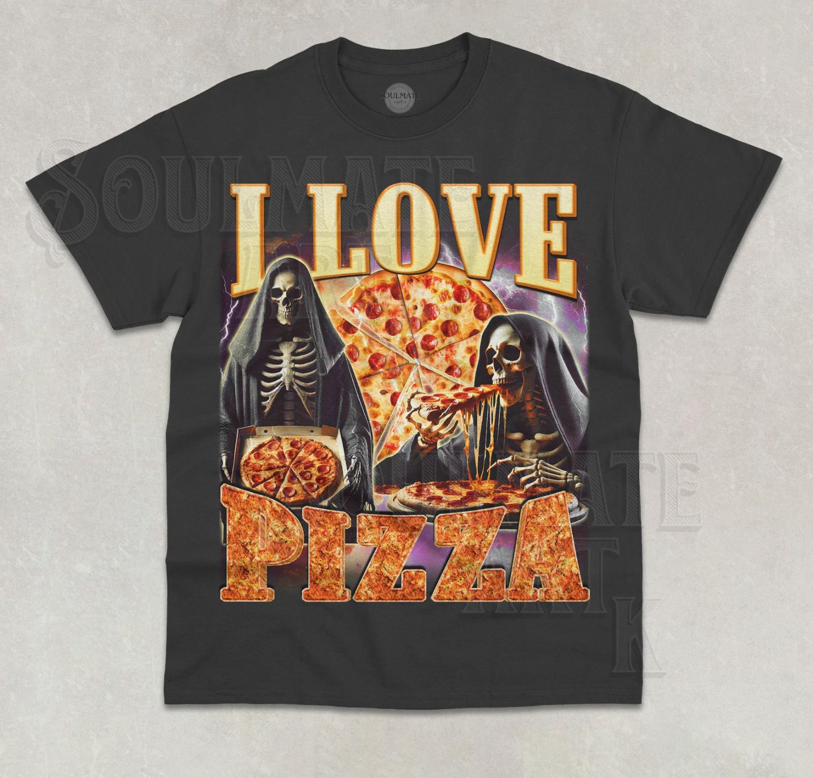 I Love Pizza T- Shirt Funny Evil Skeleton Food Lover Meme Unisex Graphic  Shirt 4XL