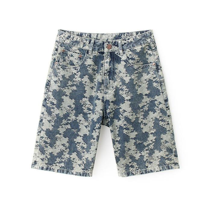

Жаккардовые джинсовые шорты Летний новый стиль Мужские укороченные брюки Шорты Японские свободные джинсовые брюки средней длины 38 синий