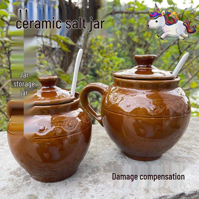 Keramik Salzbehälter mit Deckel & Löffel, Feuchtigkeitsdichte Gewürzaufbewahrung, Küchen-Gewürzhalter mit großem Fassungsvermögen