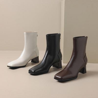 Stivaletti alla Caviglia da Donna di Design Moda Punta Quadrata Eleganti Stivaletti Corti Tacco Medio Autunno Inverno Scarpe da Donna 3 colori WSH4990