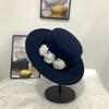 Autumn and Winter New Flat Top Top Top Hat Women's French Light Luxury Thousand Gold Woolen Hat Elegant Pearl Flower Top Hat Self-operated