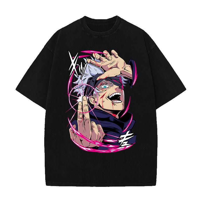 

Japan Anime Jujutsu Kaisen Gojo Satoru Graphic T-shirt Men Vintage Washed Tshirts Cotton Manga Tee Harajuku Male Casual T Shirt XXL коричневий