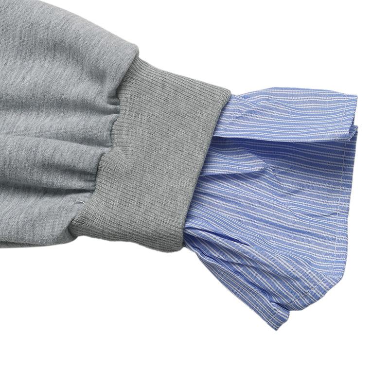 Women Fake Two-Piece Sweatshirt Loose Polo Neck Casual Top Slimming Striped Splicing Tops Spring Fall