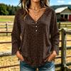 Women's Casual V-Neck Long Sleeve T-Shirt with Leopard Print for Everyday Wear