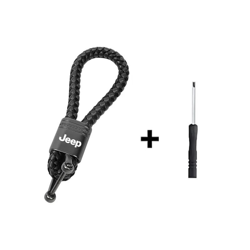 För Jeep Zinklegering Bilnyckelring Flätad Rep Nyckelring Nyckeltillbehör För Jeep Grand Cherokee Wrangler JK Gladiator Compass R