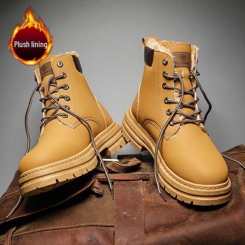 Men's Warm High-Top Winter Martin Boots: Trendy, Thick-Soled, Velvet-Lined Workwear Shoes
