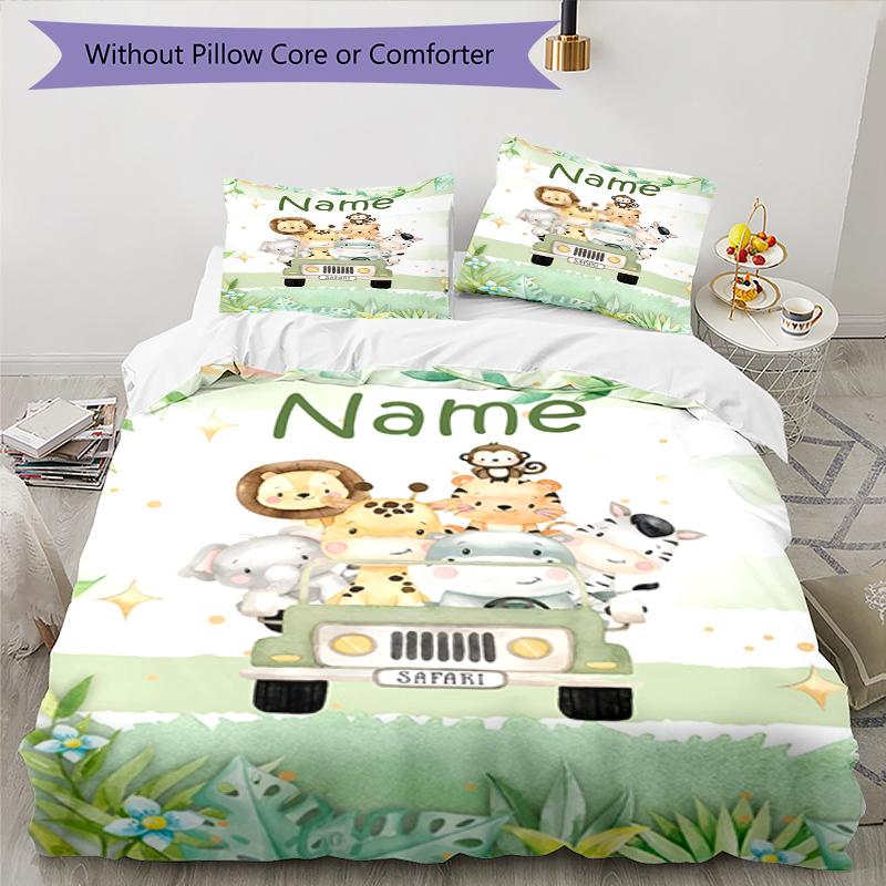 3pcs Custom Name Animals Bedding Set Duvet Cover Closure Includes 1 Duvet Cover & 2 Pillowcases, Soft and Comfortable for All Seasons.
