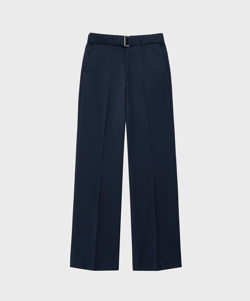 NOIRER Belted Wool Flare Slacks (Navy)
