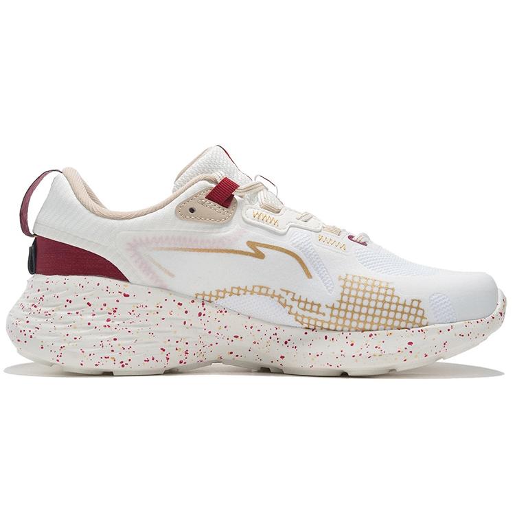 New LiNing Soft Element Cushioning Anti Slip And Wear Resistant Low Top Sports Casual Shoes White Gold Red AGLS012-4