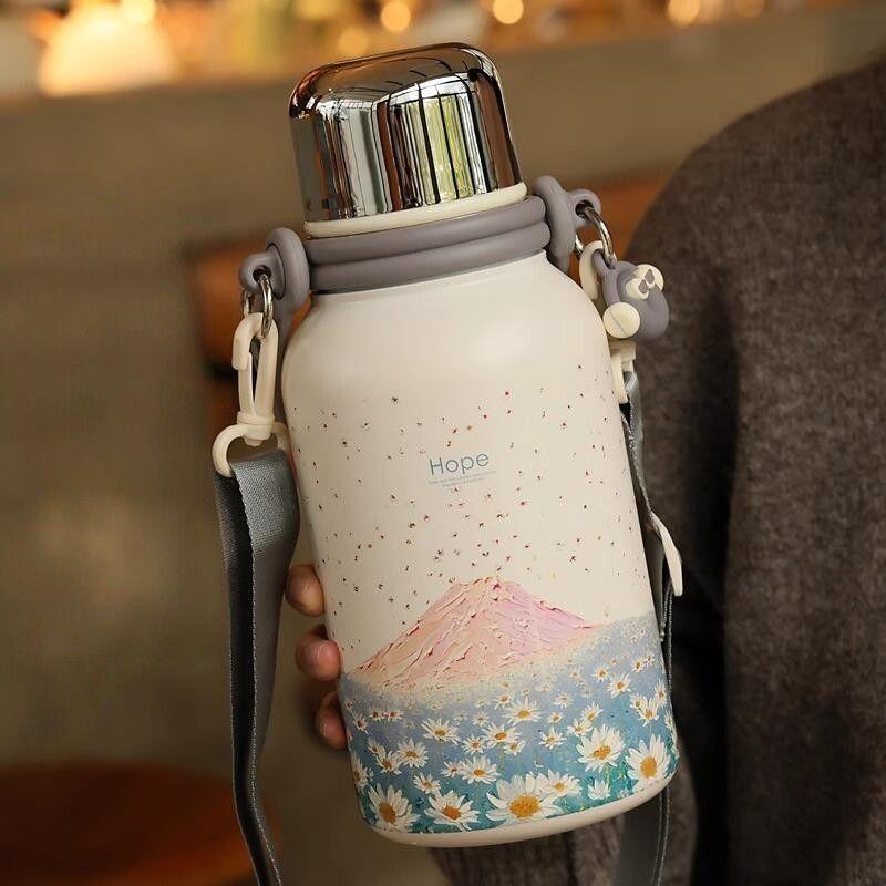German Insulated Water Bottle, Large Capacity Thermos Cup, Stylish and High-End Design for Girls, Stainless Steel Tea Brewing Cup for Students