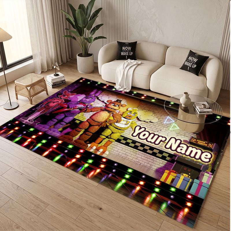 Custom Name Text Crystal Velvet Rug,Five Nights at Freddy’s Soft Plush Decorative Non Slip Floor Carpet