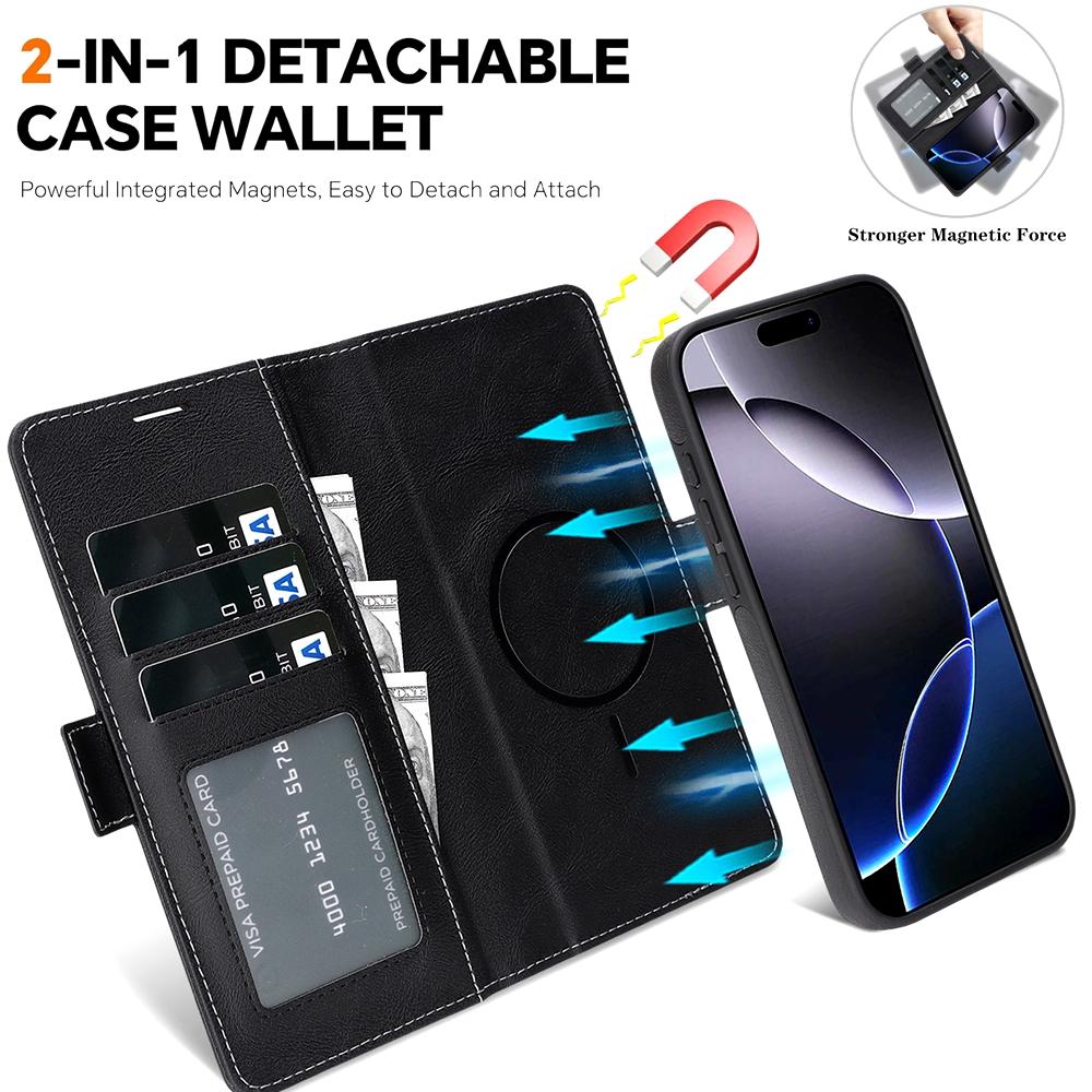 2 In 1 Magsafe Wallet Case for IPhone 17 Promax Air 16 Pro Max 15 Plus 14 13 12 Iphone17 Cards Slot Leather Flip Phone Cover