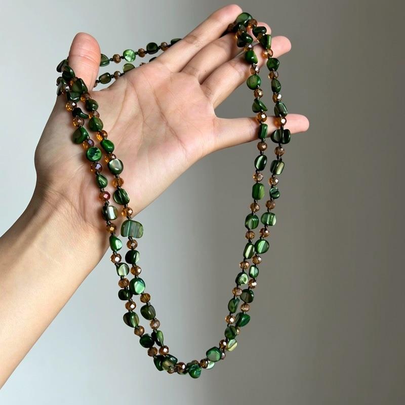 Mori green shell beaded stacked long necklace bohemian spring and summer collarbone chain women's high-end neck chain