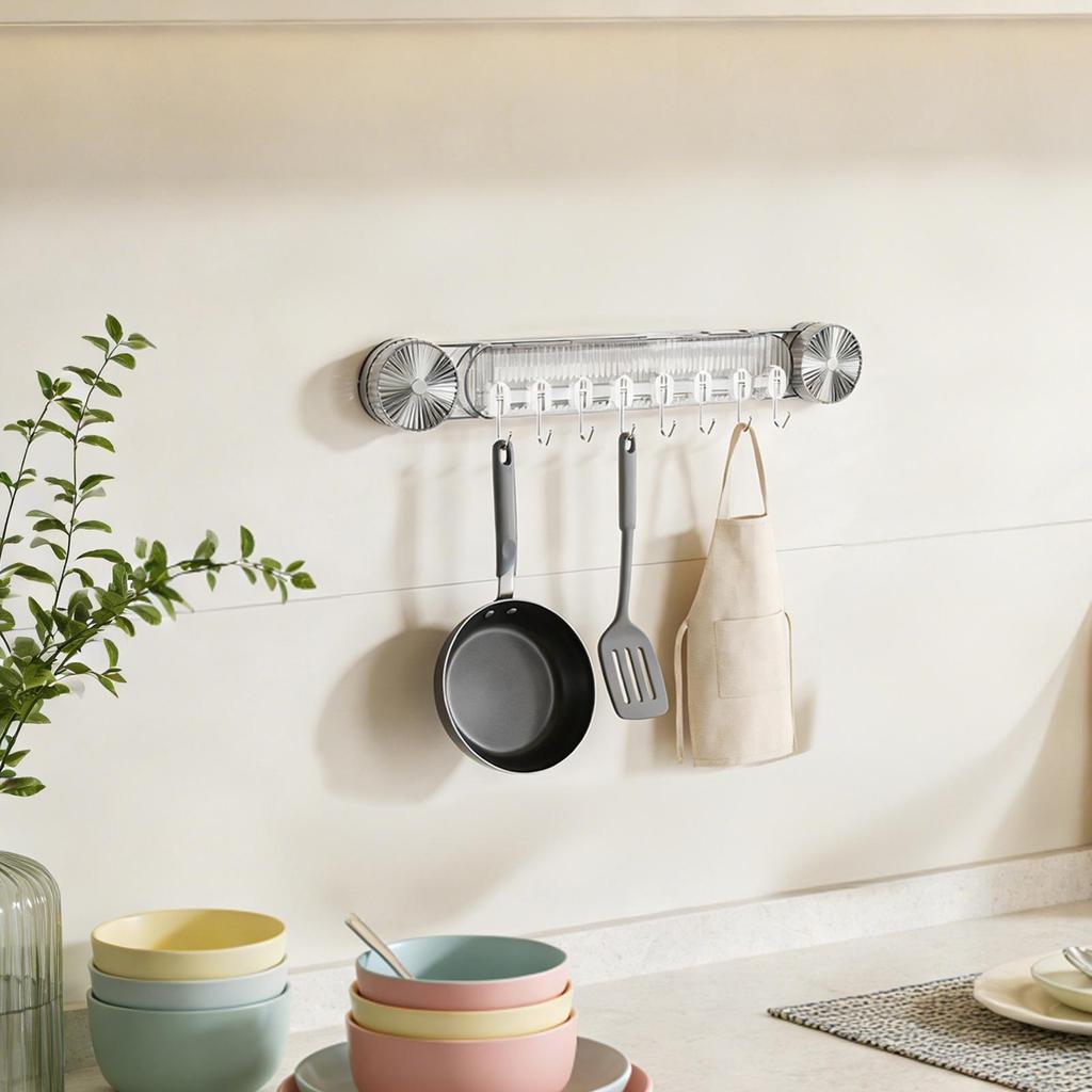 Cooking Utensil Organizer No-drill Acrylic Suction Cup Wall Mount Rack with 8 Hooks Kitchen Spatula Organizer for Spa Closet