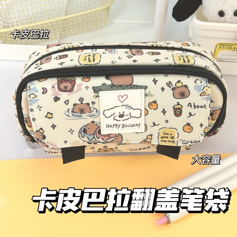 Capybara Pencil Case Kawaii Large Capacity Pen Bag Cute Animal Element Pencil Bag For Student Term Begins School Supplies 2025