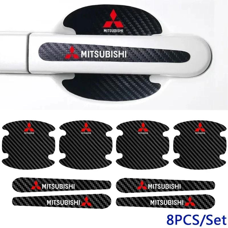 8pcs Carbon Fiber Car Door Handle Bowl Protection Stickers For Mitsubishi ASX Galant Mirage L200 EVO Triton Pajero Outlander