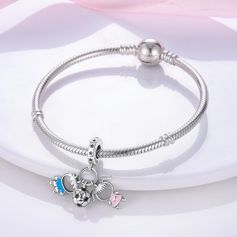 Charm Bead Components Copper Metal Cute Boy and Girl Football Pendantss Compatible With Charm Bead Components Plata Authentic Original Bracelet High