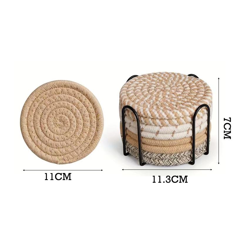 8 stk/sett Vevd underlag av bomullstau med holder Bordisolerende matte for kopp skål Resistent kaffebar Skrivebordsbeskyttelsespute