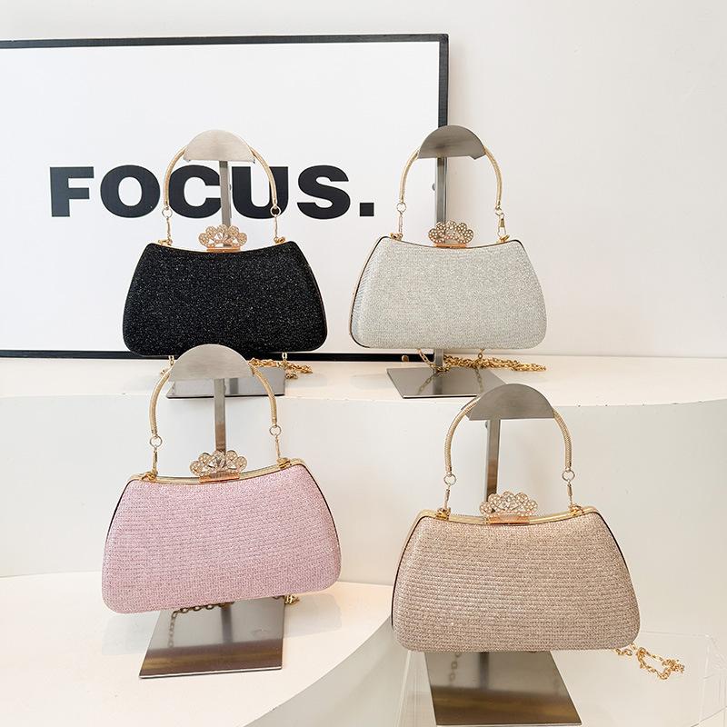 Ny fashionabel mångsidig handväska med stor kapacitet, mjuk och av hög kvalitet - Damernas glänsande utsmyckade diamanttextur kedja axel crossbody-väska