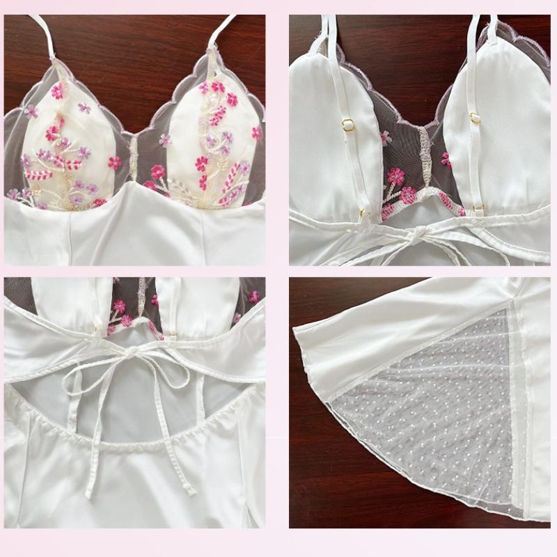 Silky Satin Backless Cami Nightgown Lace Patchwork Lightweight Women's Loungewear 539 Luxurious Breathable Sleepwear for Warm Weather