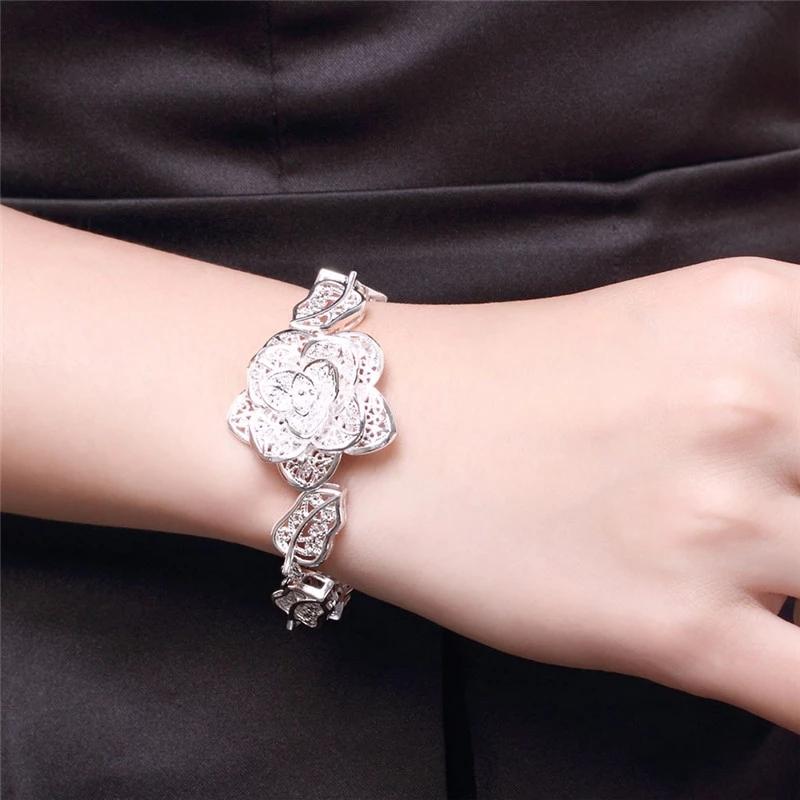 Factory direct fashion 925 Silver Bracelet for woman Beautiful big flower fine Luxury jewelry Wedding party gifts