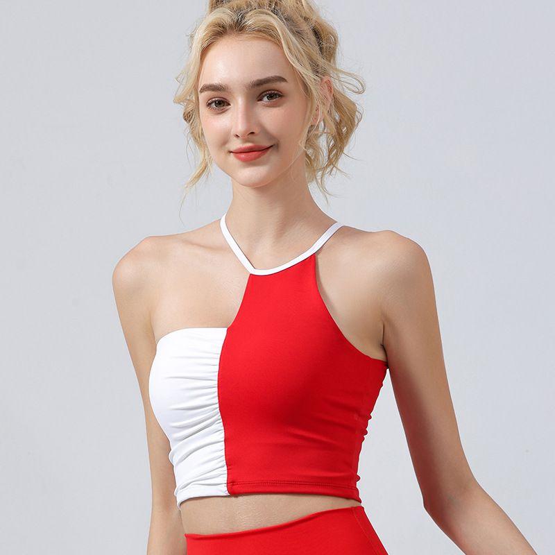 

Export Cross-Border Sports Bra Yoga Clothes Suit Quick-Dry Vest Contrast Color Push up Fashion Breathable Underwear Fitness Pants White bump red vest S